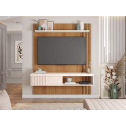 Painel para Tv Moderno até 55 Polegadas Suspenso Sala Quarto Ripado Rack Cor Freijo/off White - 2