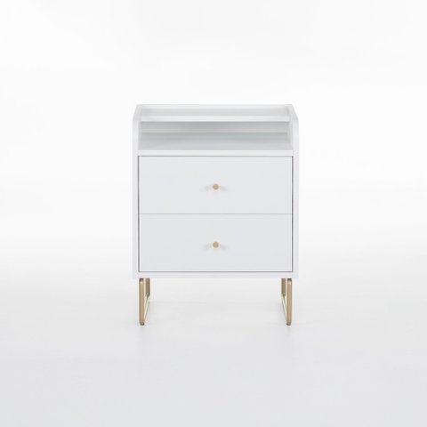 Mesa de Cabeceira Lys 2 Gavetas 1 Prateleira 43 Cm X 38 Cm Branco/ Dourado