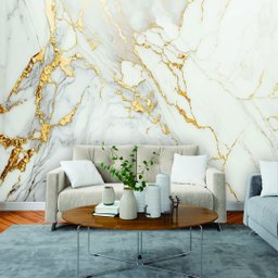 Papel de Parede Painel 3D Mármore Branco com Ouro 3M Auto Colante Lavável Revestimento Brilhoso - 1