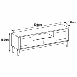 Rack Sala de Estar 160cm com 2 Portas e 1 Gaveta Puxador de Couro e Pés em Madeira Cinza / Cedro - 4