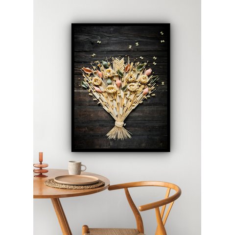 Quadro Decorativo Buquê de Massas Cozinha - 70x50cm:moldura Branca