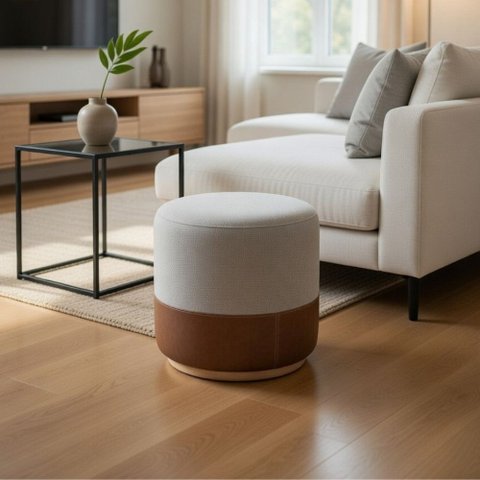 Puff Redondo Decorativo Premium Madeira Maciça Resistente Sala Luxo Talento Móveis