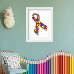 Quadro Símbolo Autismo - 60x48cm:madeira Preta - 1 Quadro Símbolo Autismo - 60x48cm:madeira Preta - 1