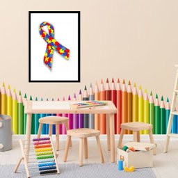 Quadro Símbolo Autismo - 60x48cm:madeira Preta - 2 Quadro Símbolo Autismo - 60x48cm:madeira Preta - 2