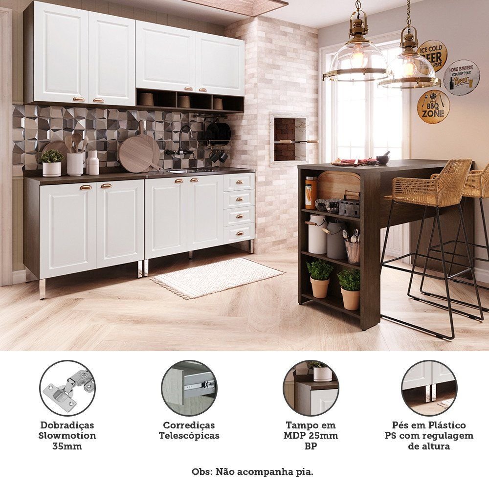 Armário de Cozinha Compacta 4 Peças e Bancada Gourmet Safira