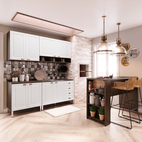 Armário de Cozinha Compacta 4 Peças e Bancada Gourmet Safira Luciane Móveis