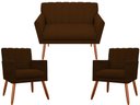 Ver imagem 1 de Kit Namoradeira + 2 Poltronas Decorativa Cecília Suede Marrom Pés Madeira Mz Decor