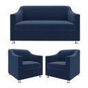 Ver imagem 1 de Sofá 2 Lugares Namoradeira + 2 Poltronas Clínica Recepção Azul-marinho