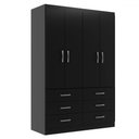Ver imagem 2 de Guarda-roupa Solteiro Áquila 4 Portas 6 Gavetas Black - Pnr Móveis