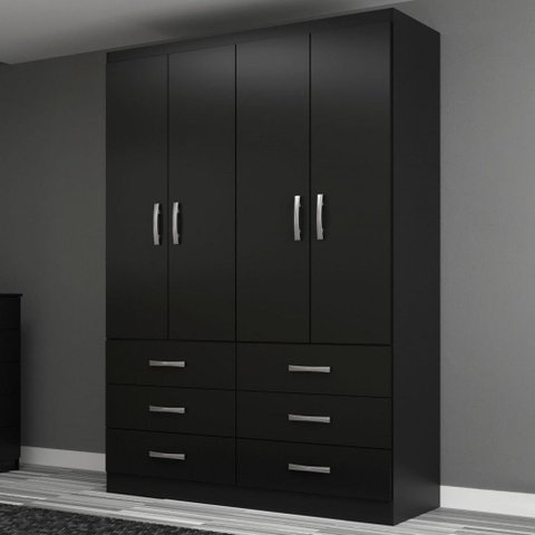 Guarda-roupa Solteiro Áquila 4 Portas 6 Gavetas Black - Pnr Móveis