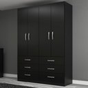 Ver imagem 1 de Guarda-roupa Solteiro Áquila 4 Portas 6 Gavetas Black - Pnr Móveis
