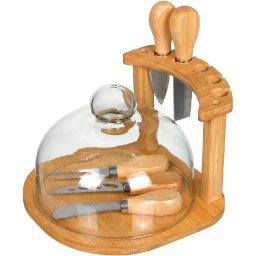 Jogo 7 Peças para Queijo Home&co com Tampa de Vidro Bambu - 1