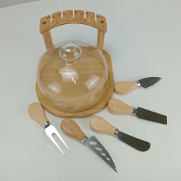 Jogo 7 Peças para Queijo Home&co com Tampa de Vidro Bambu - 4