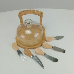 Jogo 7 Peças para Queijo Home&co com Tampa de Vidro Bambu - 5