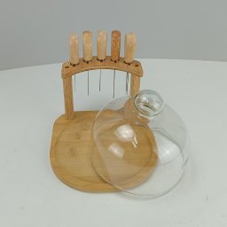 Jogo 7 Peças para Queijo Home&co com Tampa de Vidro Bambu - 3