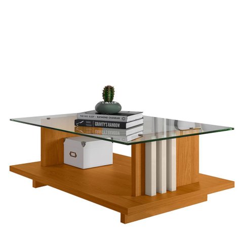 Mesa de Centro Frizz Cinamomo/off White com Tampo de Vidro - Madetec