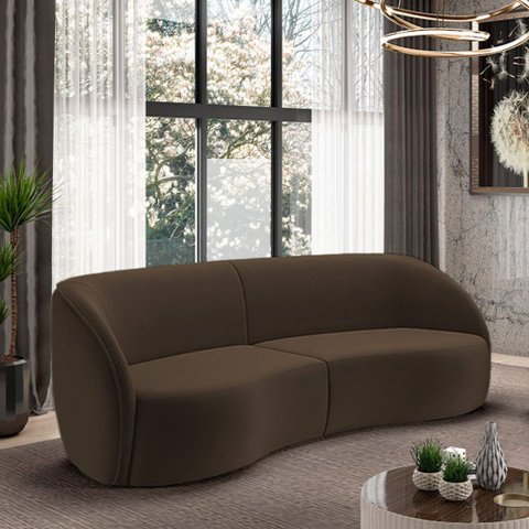 Sofá Decorativo Sala de Estar Bipartido 288cm Clarke Veludo Marrom G45 - Gran Belo