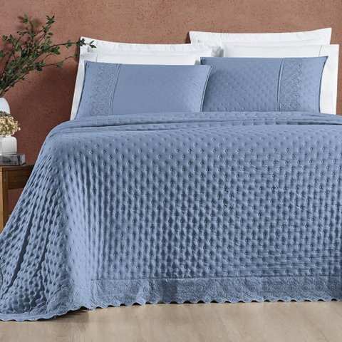 Cobre Leito King Cherry Laise Micropercal 200fios 3pç Azul