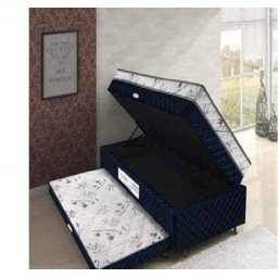 Bibox Solteiro Rr Colchoes com Espuma D28, Baú e Auxiliar - Azul - 1