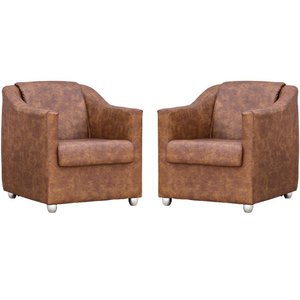 Kit 2 Poltronas Mila Corino Cores Pé de Plástico Cromado - Peroba Corino