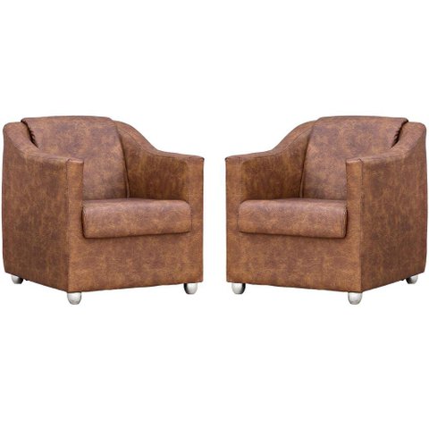 Kit 2 Poltronas Mila Corino Cores Pé de Plástico Cromado - Peroba Corino