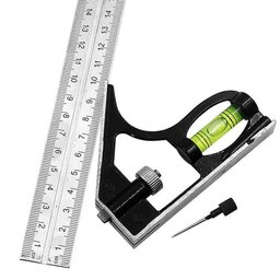 Kit Esquadro Nivel Combinado Régua Inox 12pol 300mm com Riscador - 6