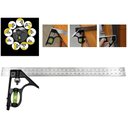 Ver imagem 2 de Kit Esquadro Nivel Combinado Régua Inox 12pol 300mm com Riscador