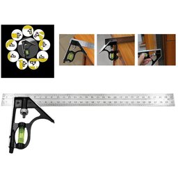 Kit Esquadro Nivel Combinado Régua Inox 12pol 300mm com Riscador - 2