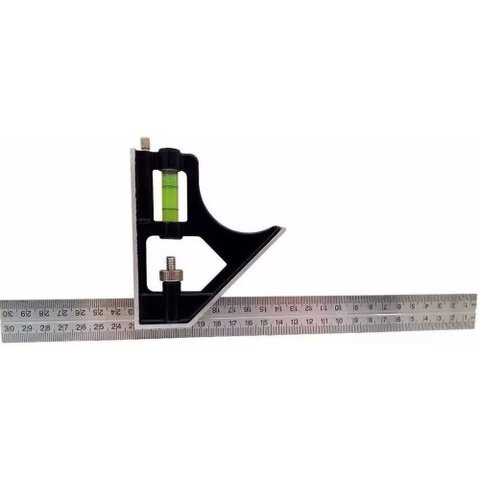 Kit Esquadro Nivel Combinado Régua Inox 12pol 300mm com Riscador
