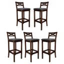 Ver imagem 1 de Kit 5 Banquetas Alta Estofada para Bancada Madri Madeira Capuccino Suede Cinza Ccs