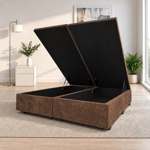 Base Box Baú Casal Bipartida Suede 1,38x1,88