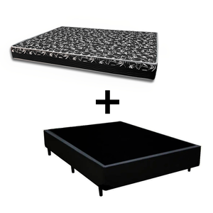 Cama Box Casal 138 Tecido Sintético Preto com Colchão Belize Bello Box - D33 Preto 57x138x188