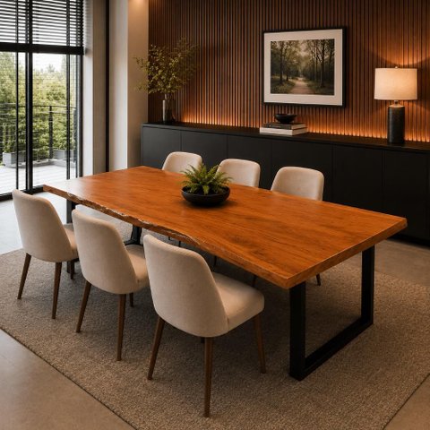 Mesa de Jantar 6 Lugares Gourmet 230cm x 90cm Madeira Maciça Natural Cor:Madeira Natural
