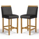 Ver imagem 1 de Kit com 2 Banqueta Eloá Madeira Maciça Assento Estofado para Bancada Courino Preto 503