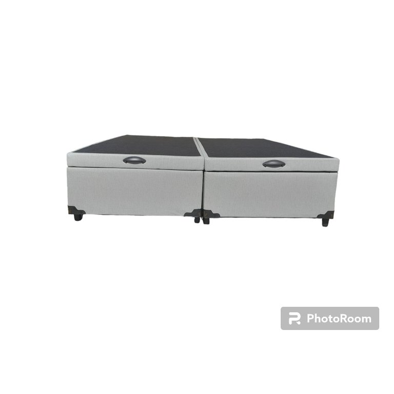 Cama Box Baú Queen Bipartido Linhão Cinza Com Pistão A Gás