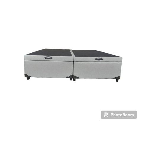 Cama Box Baú Queen Bipartido Linhão Cinza Com Pistão A Gás