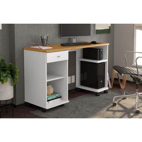 Mesa / Escrivaninha para Computador Mi com Rodízios Cor Branco / Cinamomo Pt