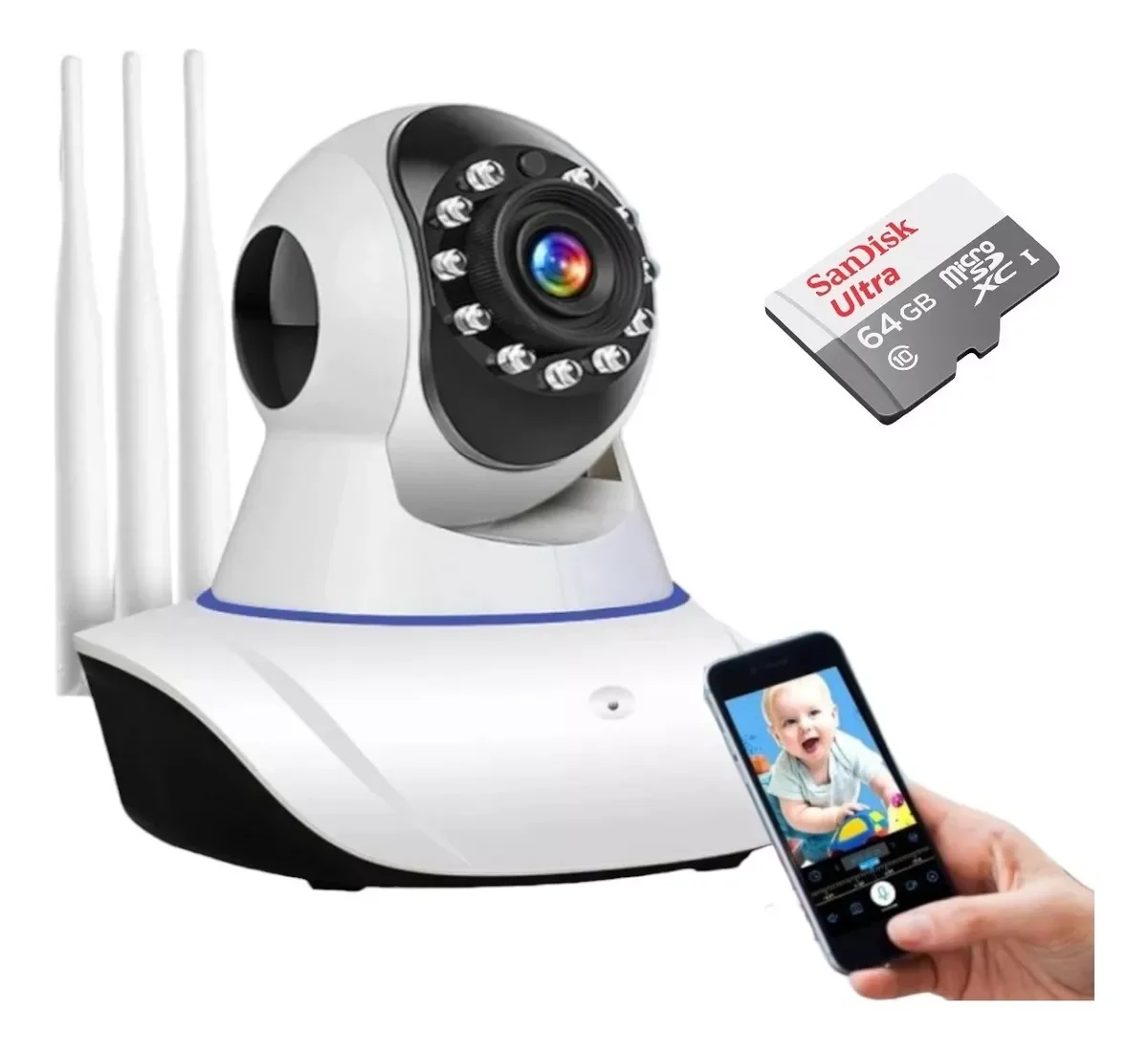 Câmera Babá Eletrônica Wifi sem Fio Microfone + Cartão 64gb - 1