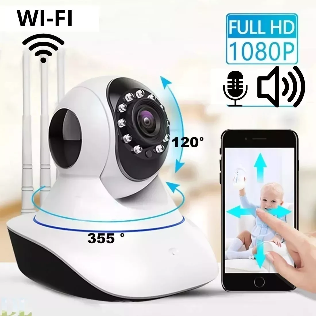 Câmera Babá Eletrônica Wifi sem Fio Microfone + Cartão 64gb - 3