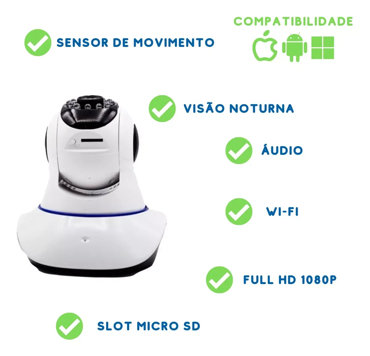 Câmera Babá Eletrônica Wifi sem Fio Microfone + Cartão 64gb - 6