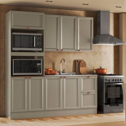 Cozinha Modulada Compacta Americana 3 Peças Torre Quente com Balcão para Pia Unna Griss Yescasa