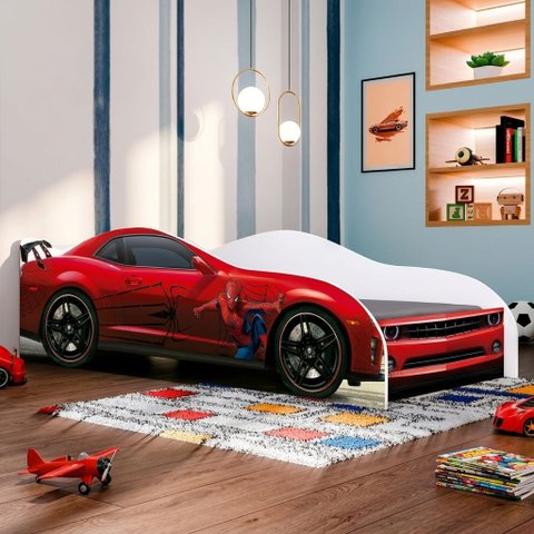 Mini Cama Carro Infantil Vermelho Proteção Lateral e Colchão Vermelho Cama Infantil Vermelho