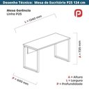 Ver imagem 3 de Mesa Escritório P25 Tub Pandin 134 Cm (larg) Tampo Mdp Cinza Pé Aço Tubular Branco