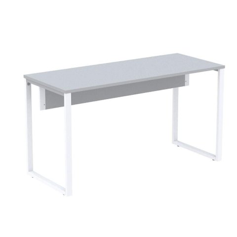 Mesa Escritório P25 Tub Pandin 134 Cm (larg) Tampo Mdp Cinza Pé Aço Tubular Branco