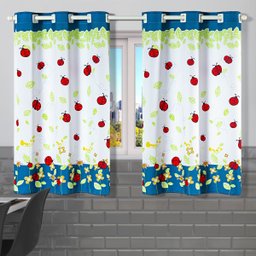 Cortina de Cozinha 2,20m X 1,30m Oxford Estampada Decorativa Janela Alta Resolução Joaninha Azul - 1