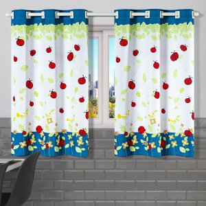 Cortina de Cozinha 2,20m X 1,30m Oxford Estampada Decorativa Janela Alta Resolução Joaninha Azul