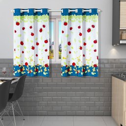 Cortina de Cozinha 2,20m X 1,30m Oxford Estampada Decorativa Janela Alta Resolução Joaninha Azul - 2