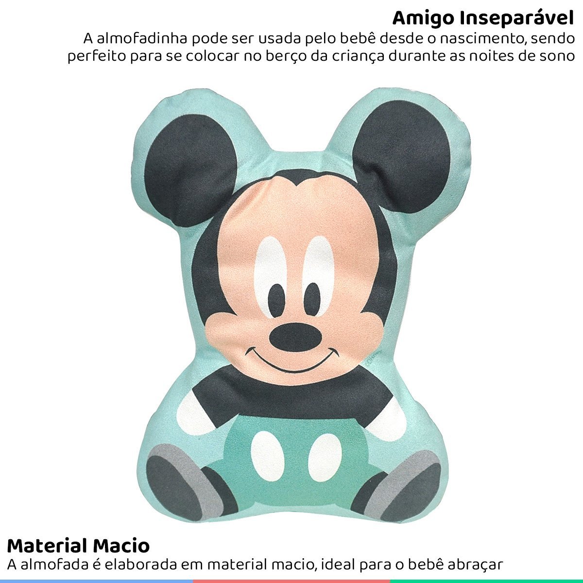 Almofada 2D Berço Bebê Recém Nascido Infantil Macio Lavável Disney Mickey BabyGo Baby Go Almofada -  - 2