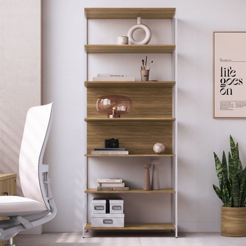 Estante 7 Prateleiras 211,5cm Home Office Artesano Concept Marrom/Nogal Sevilha/Branco