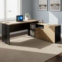 Ver imagem 1 de Mesa L Diretor Dinâmica 150cm a 170cm Pés Painel Mac Pr F5 Cor:macadâmia com Preto